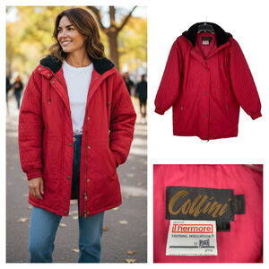Vintage 1980's Collini Sz 14 Quilted Anorak Jacket Coat Parka Zip Off Hood